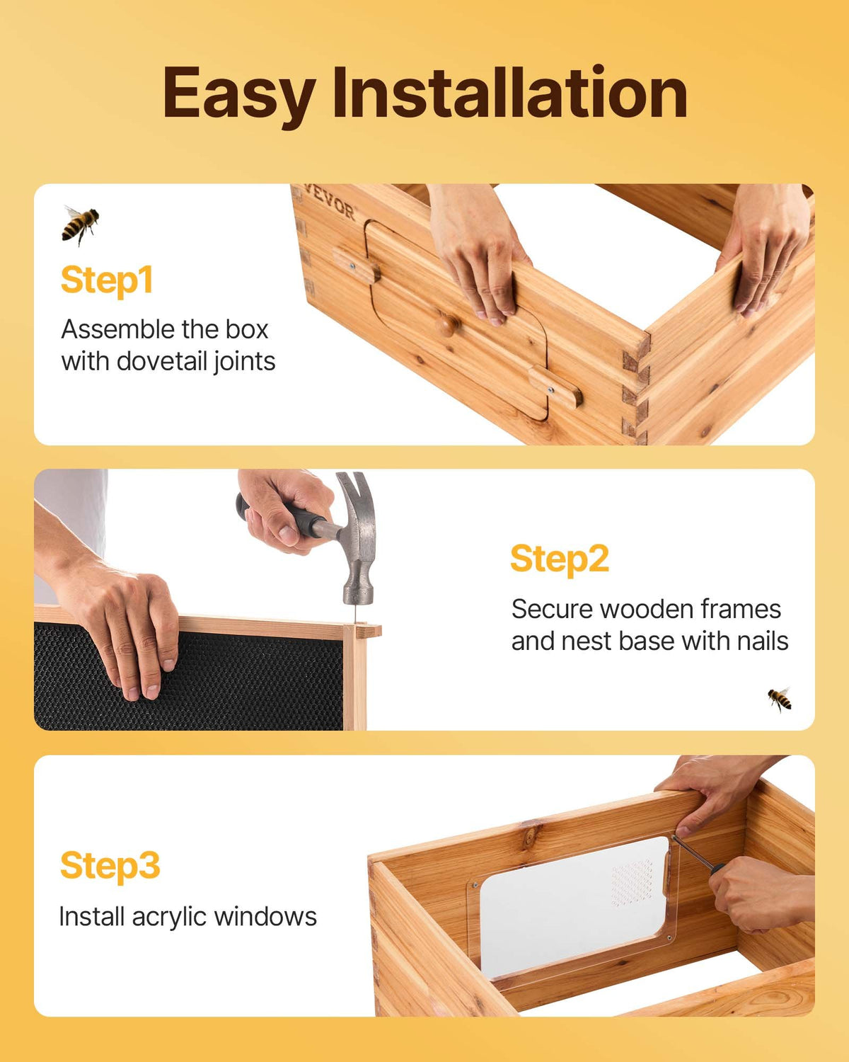 VEVOR Bee Hive 40 Frame Bee Hives Starter Kit, Beeswax Coated Fir Wood, 2 Deep + 2 Medium Bee Boxes Langstroth Beehive Kit, Transparent Acrylic Windows with Foundations for Beginners Pro Beekeepers - CTFXSMSHX2ZH12ZO0V0 - view 7