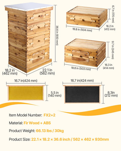 VEVOR Bee Hive 40 Frame Bee Hives Starter Kit, Beeswax Coated Fir Wood, 2 Deep + 2 Medium Bee Boxes Langstroth Beehive Kit, Transparent Acrylic Windows with Foundations for Beginners Pro Beekeepers - CTFXSMSHX2ZH12ZO0V0 - view 8