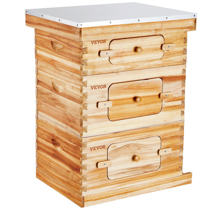 VEVOR Bee Hive 30 Frame Bee Hives Starter Kit, Beeswax Coated Fir Wood, 2 Deep + 1 Medium Bee Boxes Langstroth Beehive Kit, Transparent Acrylic Windows with Foundations for Beginners Pro Beekeepers - CTFXSMSHX2ZHGHAL4V0 - view 10