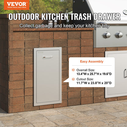 VEVOR Pull Out Trash Drawer 13.6Wx26Hx19.3D Inch Lower Sliding Rails Stainless Steel Roll Out Trash Bin Pull Out Tray Outdoor Kitchen Trash Drawer with Handle for BBQ Island Grill Station No Trash Can - CTGXHGLJG00000001V0 - view 3