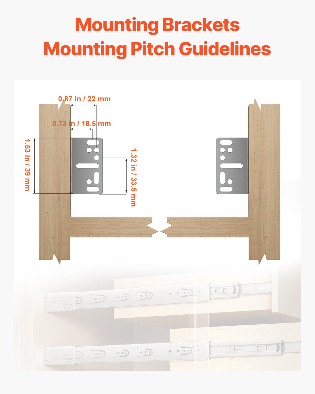 VEVOR Drawer Slides Brackets, 10 Pairs Drawer Rails for 100 LBS Side Mount Ball Bearing Rail, Heavy Duty Cabinet Drawer Bracket for Dresser Drawer Track Runners, Kitchen Replacement Part for DIY - CTHGAZZJSP10Q4T61V0 - view 4