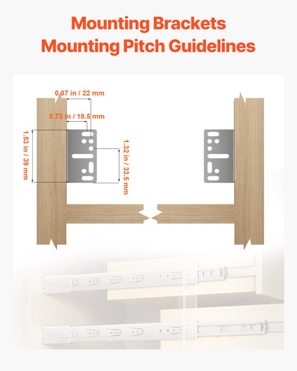 VEVOR Drawer Slides Brackets, 10 Pairs Drawer Rails for 100 LBS Side Mount Ball Bearing Rail, Heavy Duty Cabinet Drawer Bracket for Dresser Drawer Track Runners, Kitchen Replacement Part for DIY - CTHGAZZJSP10Q4T61V0 - view 4