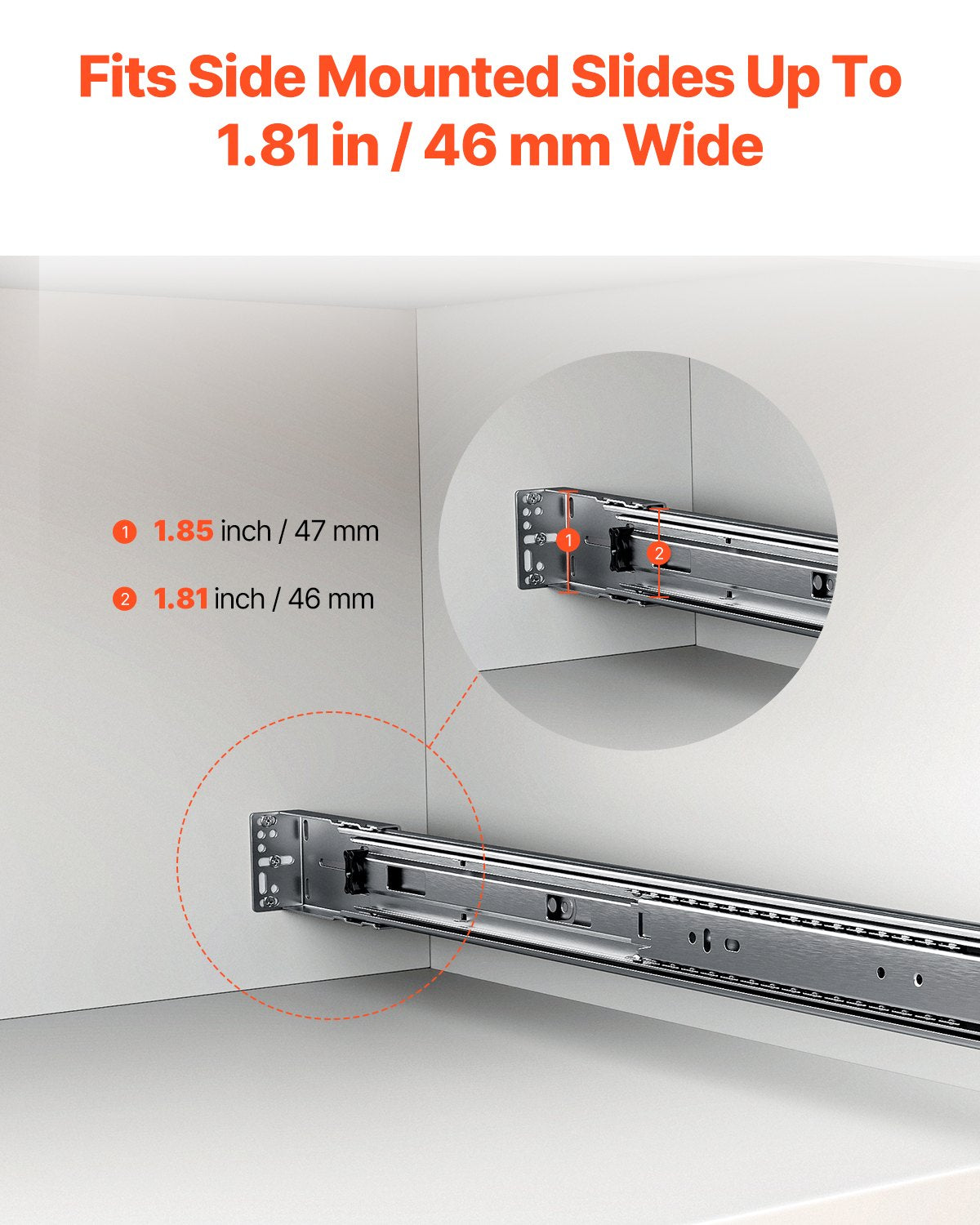 VEVOR Drawer Slides Brackets, 10 Pairs Drawer Rails for 100 LBS Side Mount Ball Bearing Rail, Heavy Duty Cabinet Drawer Bracket for Dresser Drawer Track Runners, Kitchen Replacement Part for DIY - CTHGAZZJSP10Q4T61V0 - view 7