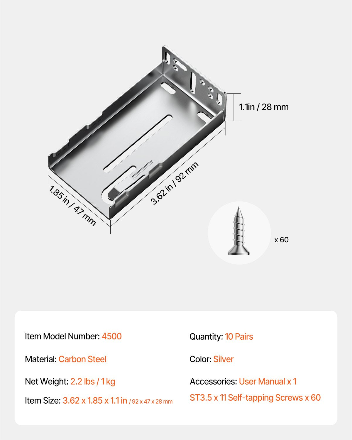 VEVOR Drawer Slides Brackets, 10 Pairs Drawer Rails for 100 LBS Side Mount Ball Bearing Rail, Heavy Duty Cabinet Drawer Bracket for Dresser Drawer Track Runners, Kitchen Replacement Part for DIY - CTHGAZZJSP10Q4T61V0 - view 8