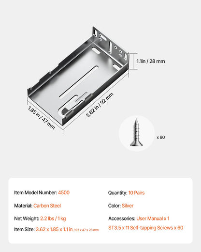 VEVOR Drawer Slides Brackets, 10 Pairs Drawer Rails for 100 LBS Side Mount Ball Bearing Rail, Heavy Duty Cabinet Drawer Bracket for Dresser Drawer Track Runners, Kitchen Replacement Part for DIY - CTHGAZZJSP10Q4T61V0 - view 8