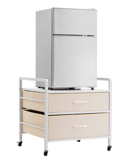VEVOR Mini Fridge Stand with Storage, 176 lb-Capacity Mini Fridge Table with 2 Drawers & 4 Swivel Wheels, Mobile Mini Fridge Shelf, White Mini Fridge Organizer for Dorm, Apartment, Office, Bedroom - CTKMNBXZJ2CB91249V0 - view 1