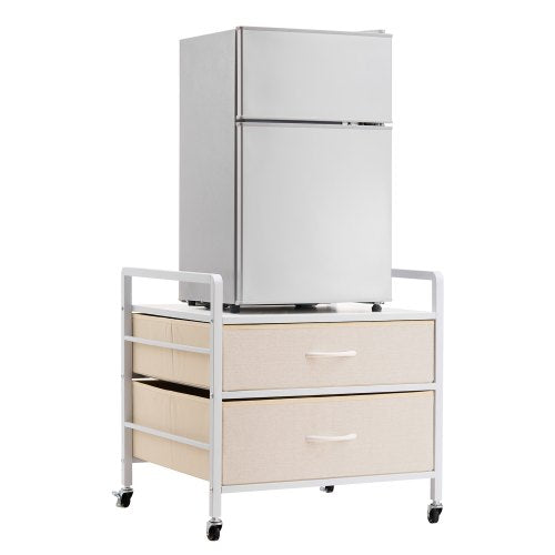 VEVOR Mini Fridge Stand with Storage, 176 lb-Capacity Mini Fridge Table with 2 Drawers & 4 Swivel Wheels, Mobile Mini Fridge Shelf, White Mini Fridge Organizer for Dorm, Apartment, Office, Bedroom - CTKMNBXZJ2CB91249V0 - view 2