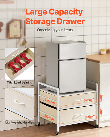 VEVOR Mini Fridge Stand with Storage, 176 lb-Capacity Mini Fridge Table with 2 Drawers & 4 Swivel Wheels, Mobile Mini Fridge Shelf, White Mini Fridge Organizer for Dorm, Apartment, Office, Bedroom - CTKMNBXZJ2CB91249V0 - view 4