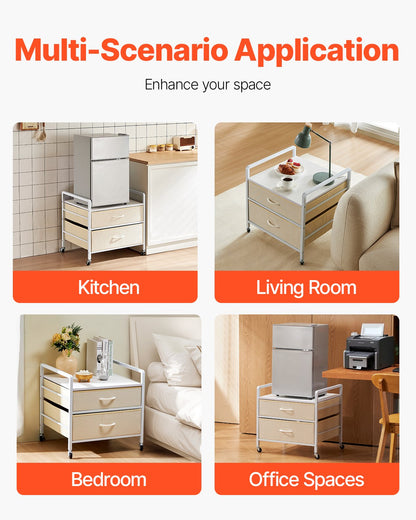 VEVOR Mini Fridge Stand with Storage, 176 lb-Capacity Mini Fridge Table with 2 Drawers & 4 Swivel Wheels, Mobile Mini Fridge Shelf, White Mini Fridge Organizer for Dorm, Apartment, Office, Bedroom - CTKMNBXZJ2CB91249V0 - view 7