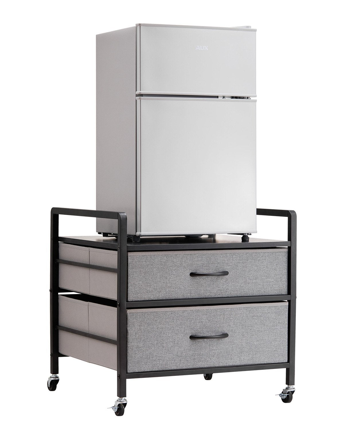 VEVOR Mini Fridge Stand with Storage, 176 lb-Capacity Mini Fridge Table with 2 Drawers & 4 Swivel Wheels, Mobile Mini Fridge Shelf, Gray Mini Fridge Organizer for Dorm, Apartment, Office, Bedroom - CTKMNBXZJ2CHTG08SV0 - view 1
