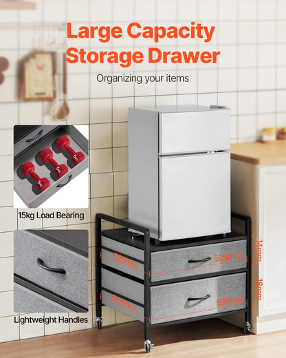 VEVOR Mini Fridge Stand with Storage, 176 lb-Capacity Mini Fridge Table with 2 Drawers & 4 Swivel Wheels, Mobile Mini Fridge Shelf, Gray Mini Fridge Organizer for Dorm, Apartment, Office, Bedroom - CTKMNBXZJ2CHTG08SV0 - view 4