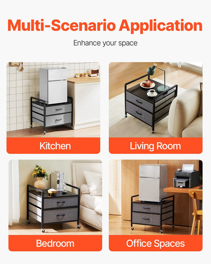 VEVOR Mini Fridge Stand with Storage, 176 lb-Capacity Mini Fridge Table with 2 Drawers & 4 Swivel Wheels, Mobile Mini Fridge Shelf, Gray Mini Fridge Organizer for Dorm, Apartment, Office, Bedroom - CTKMNBXZJ2CHTG08SV0 - view 7