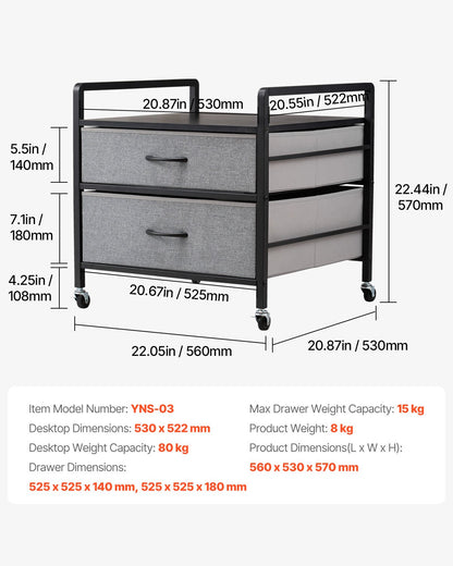 VEVOR Mini Fridge Stand with Storage, 176 lb-Capacity Mini Fridge Table with 2 Drawers & 4 Swivel Wheels, Mobile Mini Fridge Shelf, Gray Mini Fridge Organizer for Dorm, Apartment, Office, Bedroom - CTKMNBXZJ2CHTG08SV0 - view 8