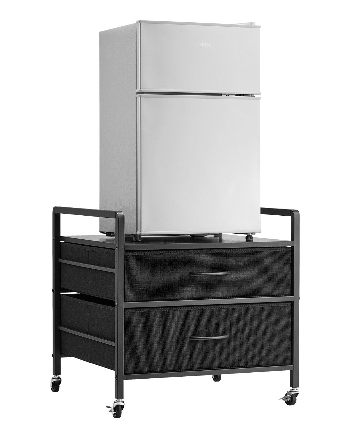VEVOR Mini Fridge Stand with Storage, 176 lb-Capacity Mini Fridge Table with 2 Drawers & 4 Swivel Wheels, Mobile Mini Fridge Shelf, Black Mini Fridge Organizer for Dorm, Apartment, Office, Bedroom - CTKMNBXZJ2CHZAEZZV0 - view 1