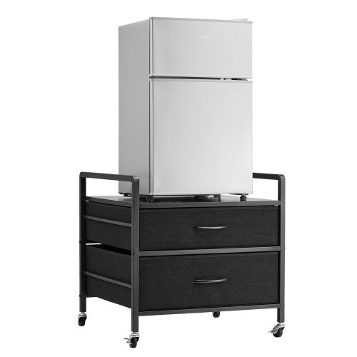 VEVOR Mini Fridge Stand with Storage, 176 lb-Capacity Mini Fridge Table with 2 Drawers & 4 Swivel Wheels, Mobile Mini Fridge Shelf, Black Mini Fridge Organizer for Dorm, Apartment, Office, Bedroom - CTKMNBXZJ2CHZAEZZV0 - view 2