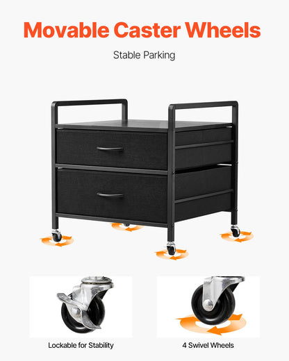 VEVOR Mini Fridge Stand with Storage, 176 lb-Capacity Mini Fridge Table with 2 Drawers & 4 Swivel Wheels, Mobile Mini Fridge Shelf, Black Mini Fridge Organizer for Dorm, Apartment, Office, Bedroom - CTKMNBXZJ2CHZAEZZV0 - view 5