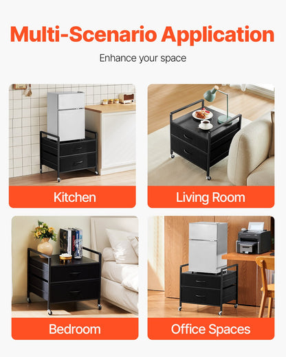 VEVOR Mini Fridge Stand with Storage, 176 lb-Capacity Mini Fridge Table with 2 Drawers & 4 Swivel Wheels, Mobile Mini Fridge Shelf, Black Mini Fridge Organizer for Dorm, Apartment, Office, Bedroom - CTKMNBXZJ2CHZAEZZV0 - view 7
