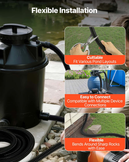 VEVOR 21 ft Corrugated Pond Tubing, 1 inch Inner Diameter, Flexible PVC Hose, Black Drain Pipe, Plastic Corrugated Water Tubing for Pond, Pump, Fountain, Garden, Swimming Pools, Filters, (1 pcs) - CTPSGD1INCH013LH2001V0 - view 7