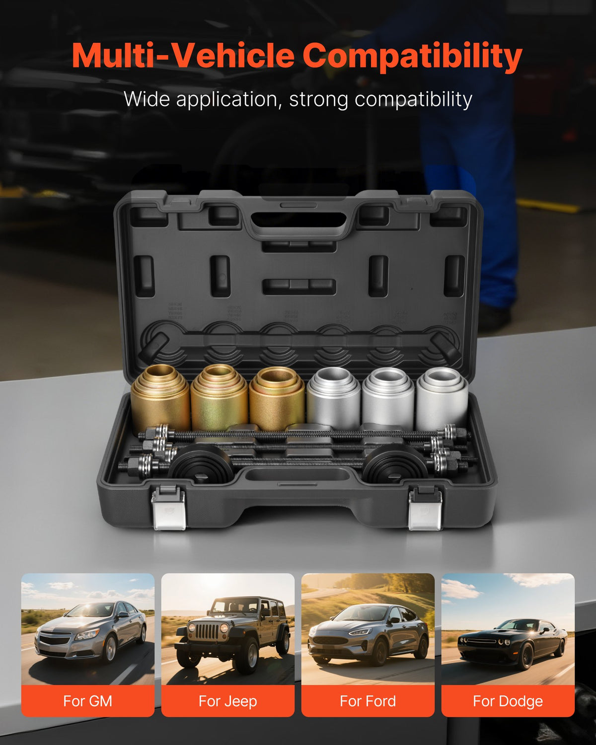 VEVOR Pull and Press Sleeve Kit, 26 PCS, Steel Bush Removal Insertion Sleeve Tools with Carrying Case, Compatible with LCV and HGV Engines, for Removing and Installing Bushings, Bearings, and Seals - CTQCQTZ26JT0E8TU9002V0 - view 3