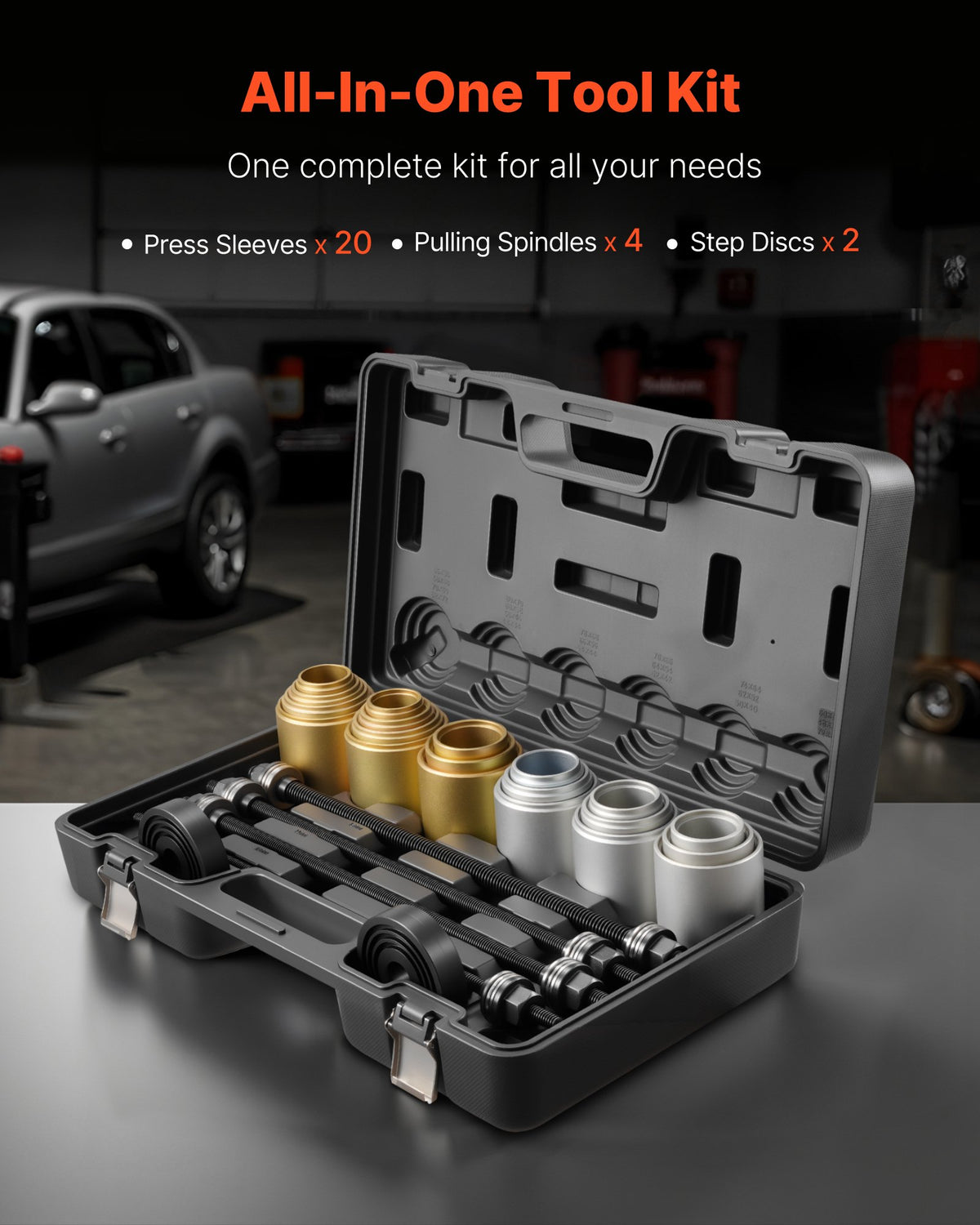 VEVOR Pull and Press Sleeve Kit, 26 PCS, Steel Bush Removal Insertion Sleeve Tools with Carrying Case, Compatible with LCV and HGV Engines, for Removing and Installing Bushings, Bearings, and Seals - CTQCQTZ26JT0E8TU9002V0 - view 6