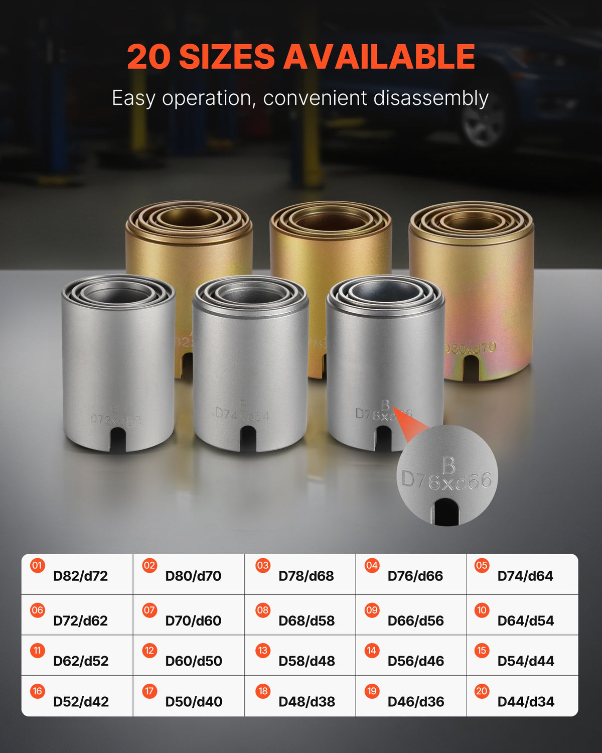 VEVOR Pull and Press Sleeve Kit, 26 PCS, Steel Bush Removal Insertion Sleeve Tools with Carrying Case, Compatible with LCV and HGV Engines, for Removing and Installing Bushings, Bearings, and Seals - CTQCQTZ26JT0E8TU9002V0 - view 7