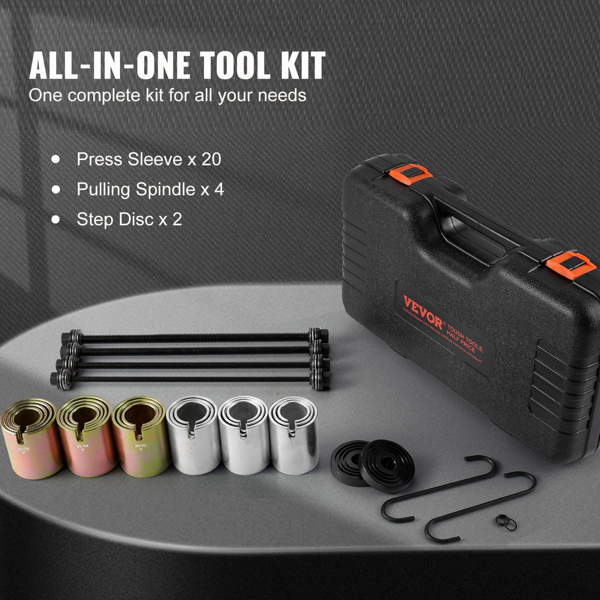 VEVOR 26 PCS Pull and Press Sleeve Kit, Steel Bush Bearing Removal and Installation Set, Bush Removal Insertion Sleeve Tools with Carrying Case, Multi-Vehicle Compatibility for LCV and HGV Engines - CTQCQTZ26JT0E8TU9V0 - view 6