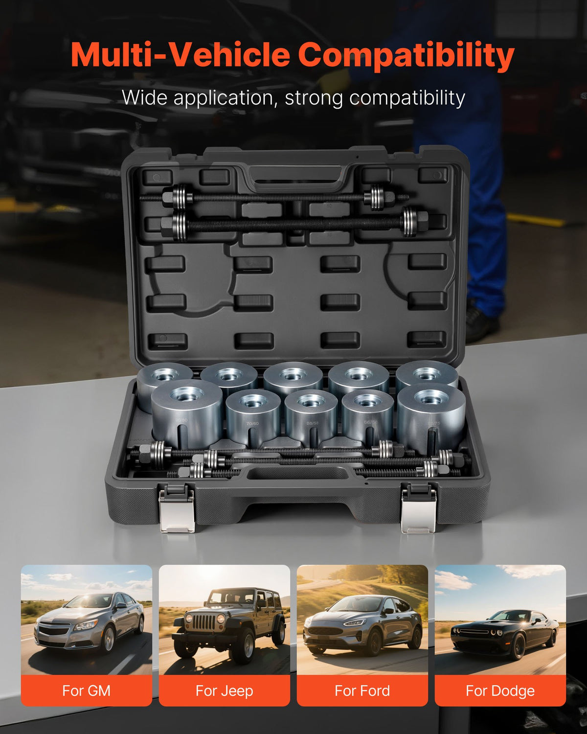 VEVOR Pull and Press Sleeve Kit, 27 PCS, Steel Bush Removal Insertion Sleeve Tools with Carrying Case, Compatible with LCV and HGV Engines