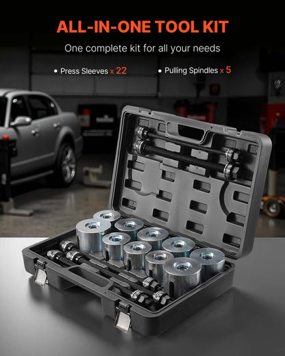 VEVOR Pull and Press Sleeve Kit, 27 PCS, Steel Bush Removal Insertion Sleeve Tools with Carrying Case, Compatible with LCV and HGV Engines