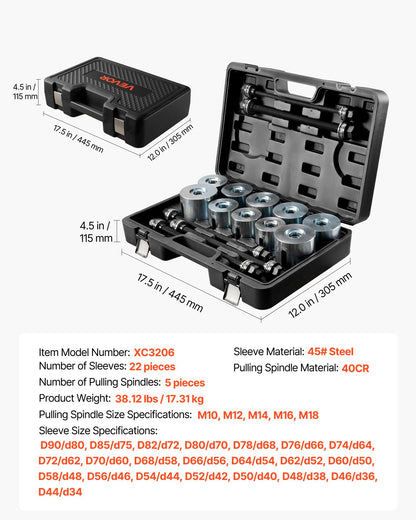 VEVOR Pull and Press Sleeve Kit, 27 PCS, Steel Bush Removal Insertion Sleeve Tools with Carrying Case, Compatible with LCV and HGV Engines