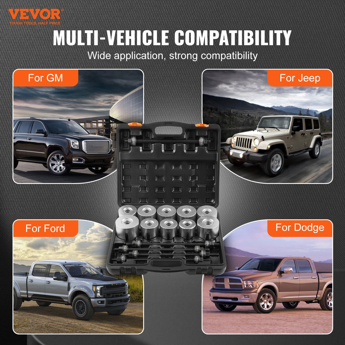 VEVOR 27 PCS Pull and Press Sleeve Kit, Steel Bush Bearing Removal and Installation Set, Bush Removal Insertion Sleeve Tools with Carrying Case, Multi-Vehicle Compatibility for LCV and HGV Engines - CTQCQTZ27JT0S6JTCV0 - view 3