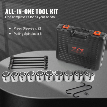 VEVOR 27 PCS Pull and Press Sleeve Kit, Steel Bush Bearing Removal and Installation Set, Bush Removal Insertion Sleeve Tools with Carrying Case, Multi-Vehicle Compatibility for LCV and HGV Engines - CTQCQTZ27JT0S6JTCV0 - view 6