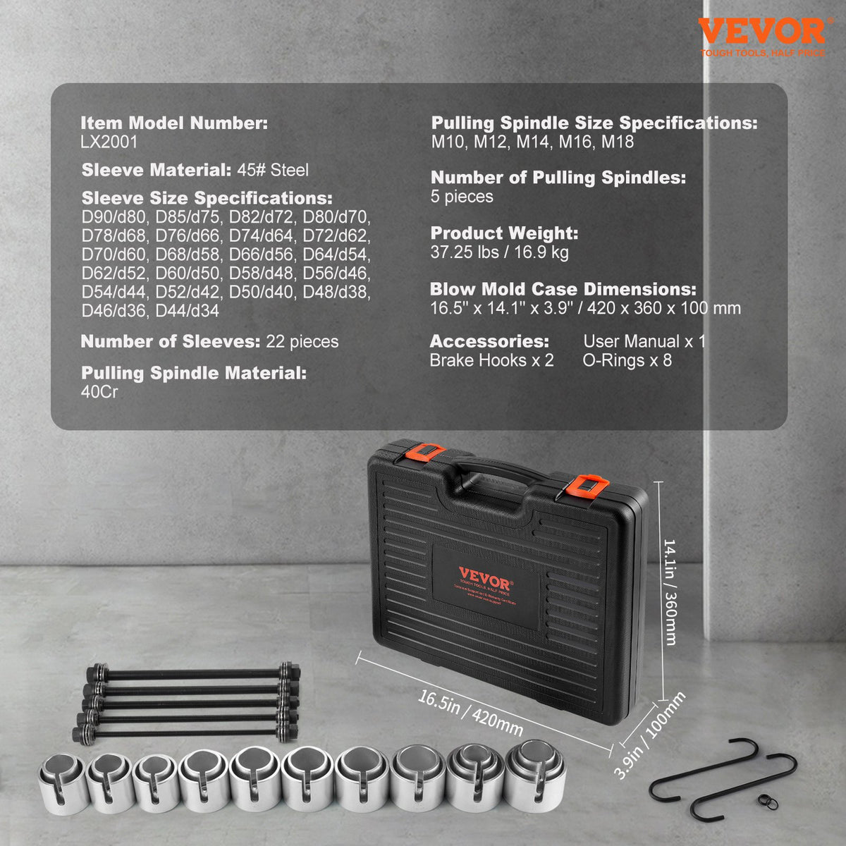 VEVOR 27 PCS Pull and Press Sleeve Kit, Steel Bush Bearing Removal and Installation Set, Bush Removal Insertion Sleeve Tools with Carrying Case, Multi-Vehicle Compatibility for LCV and HGV Engines - CTQCQTZ27JT0S6JTCV0 - view 8