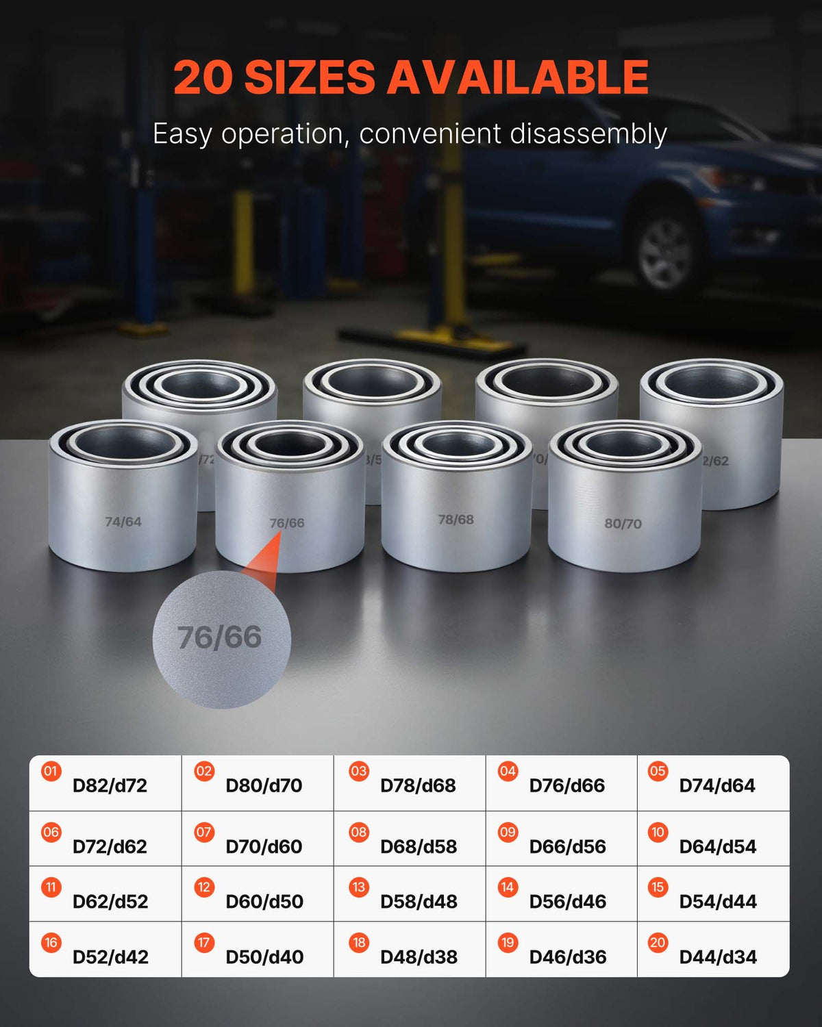 VEVOR Pull and Press Sleeve Kit, 28 PCS, Steel Bush Removal Insertion Sleeve Tools with Carrying Case, Compatible with LCV and HGV Engines, for Removing and Installing Bushings, Bearings, and Seals - CTQCQTZ28JT0QWLD0002V0 - view 7