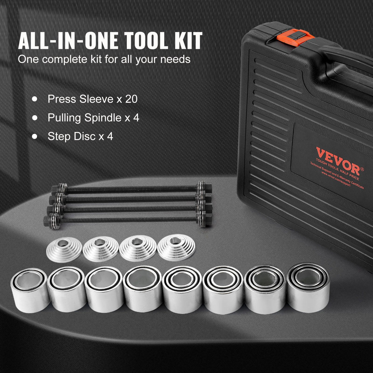VEVOR 28 PCS Pull and Press Sleeve Kit, Steel Bush Bearing Removal and Installation Set, Bush Removal Insertion Sleeve Tools with Carrying Case, Multi-Vehicle Compatibility for LCV and HGV Engines - CTQCQTZ28JT0QWLD0V0 - view 6