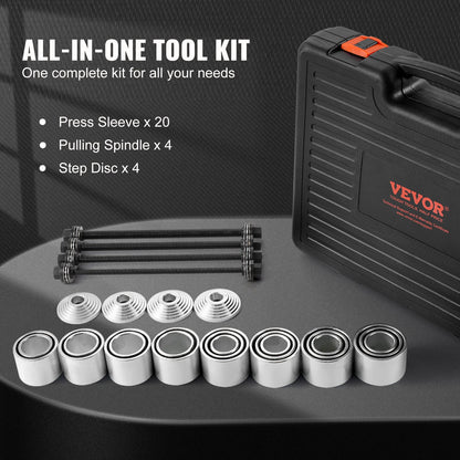 VEVOR 28 PCS Pull and Press Sleeve Kit, Steel Bush Bearing Removal and Installation Set, Bush Removal Insertion Sleeve Tools with Carrying Case, Multi-Vehicle Compatibility for LCV and HGV Engines - CTQCQTZ28JT0QWLD0V0 - view 6