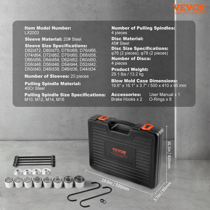 VEVOR 28 PCS Pull and Press Sleeve Kit, Steel Bush Bearing Removal and Installation Set, Bush Removal Insertion Sleeve Tools with Carrying Case, Multi-Vehicle Compatibility for LCV and HGV Engines - CTQCQTZ28JT0QWLD0V0 - view 8