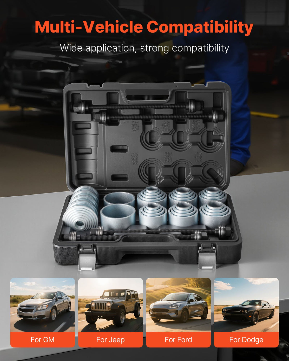 VEVOR Pull and Press Sleeve Kit, 36 PCS, Steel Bush Removal Insertion Sleeve Tools with Carrying Case, Compatible with LCV and HGV Engines, for Removing and Installing Bushings, Bearings, and Seals - CTQCQTZ36JT0JI3U0002V0 - view 3