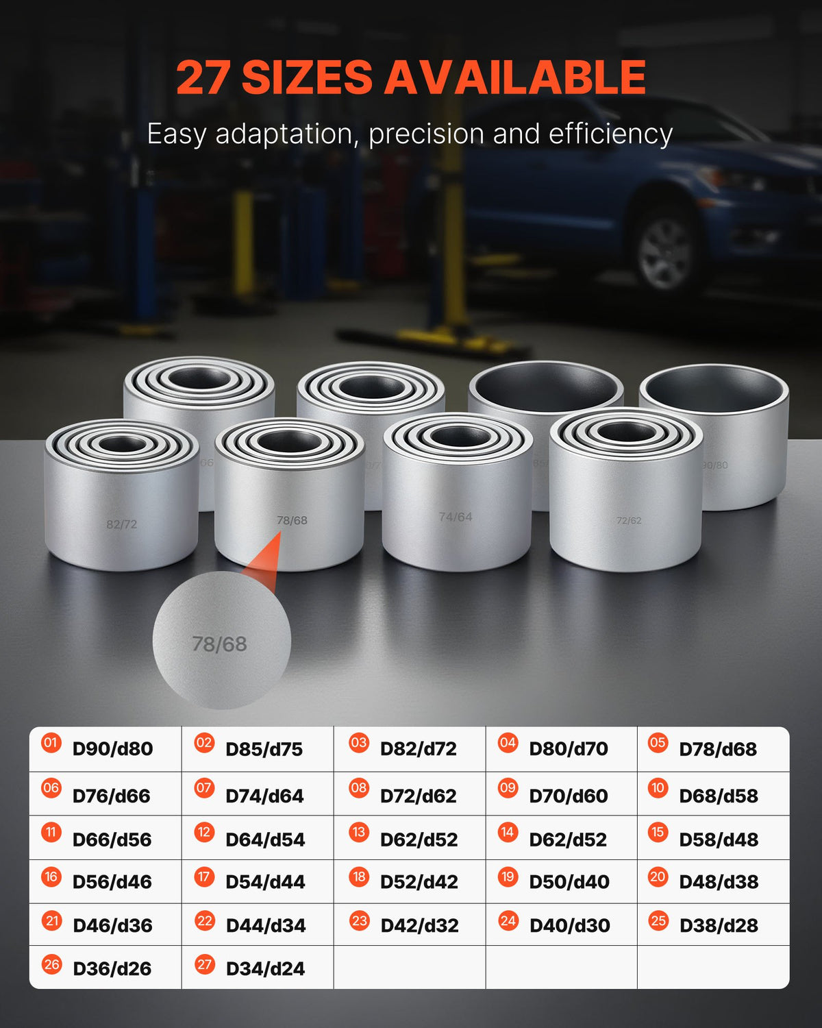 VEVOR Pull and Press Sleeve Kit, 36 PCS, Steel Bush Removal Insertion Sleeve Tools with Carrying Case, Compatible with LCV and HGV Engines, for Removing and Installing Bushings, Bearings, and Seals - CTQCQTZ36JT0JI3U0002V0 - view 7