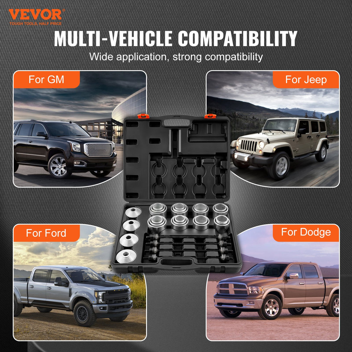 VEVOR 36 PCS Pull and Press Sleeve Kit, Steel Bush Bearing Removal and Installation Set, Bush Removal Insertion Sleeve Tools with Carrying Case, Multi-Vehicle Compatibility for LCV and HGV Engines - CTQCQTZ36JT0JI3U0V0 - view 3