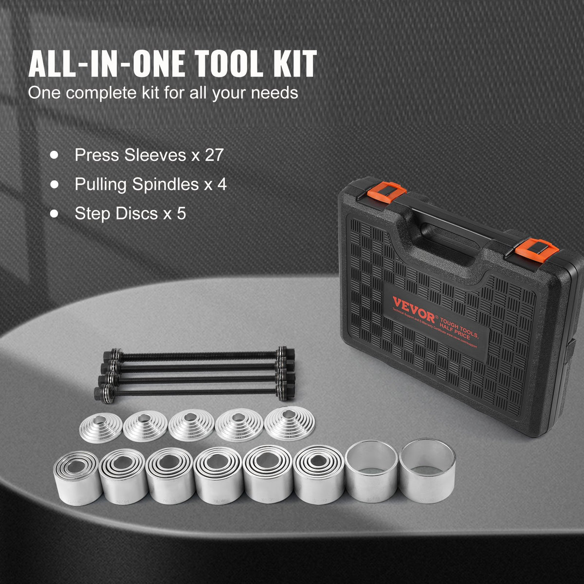 VEVOR 36 PCS Pull and Press Sleeve Kit, Steel Bush Bearing Removal and Installation Set, Bush Removal Insertion Sleeve Tools with Carrying Case, Multi-Vehicle Compatibility for LCV and HGV Engines - CTQCQTZ36JT0JI3U0V0 - view 6