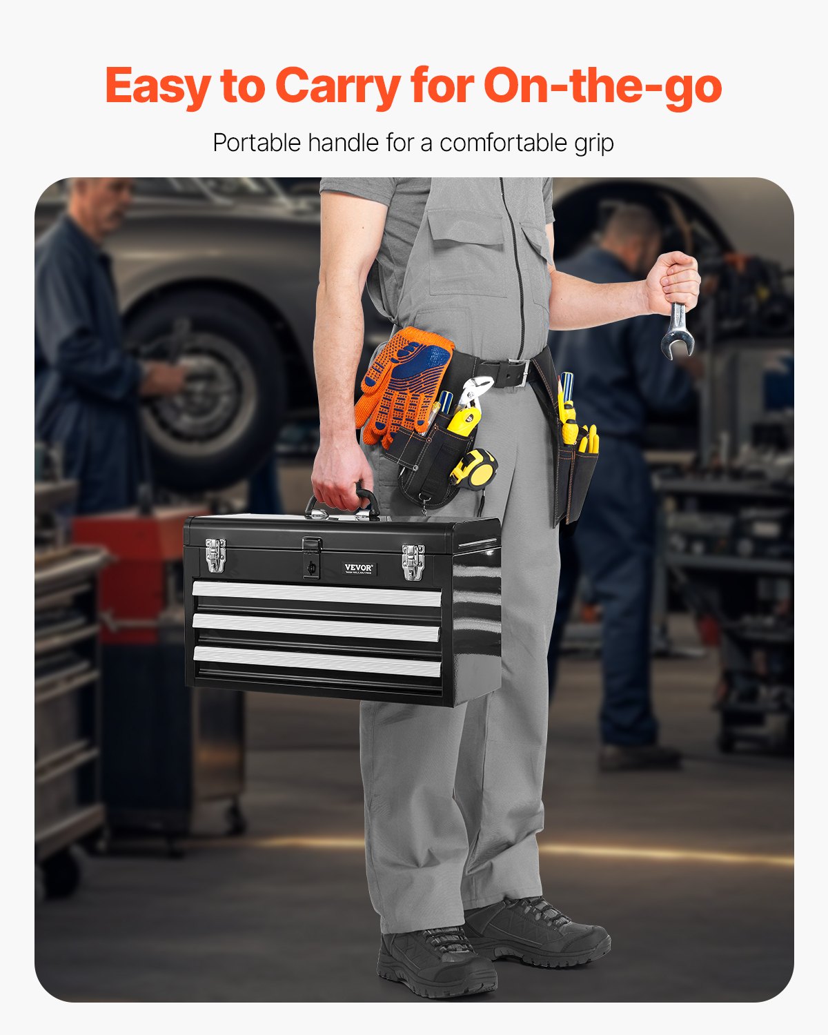 VEVOR Metal Tool Box, 20.5-inch, Portable Metal Tool Box with 3 Drawers, Small Tool Chest with EVA Liners, Ball Bearing Slide Drawers Locking & Powder Coated Finish, Multi-Function Tool Organizer - CTSBXSGJX20ICW9DQV0 - view 6