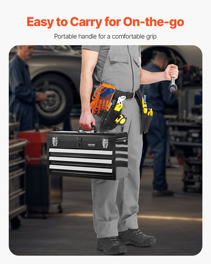 VEVOR Metal Tool Box, 20.5-inch, Portable Metal Tool Box with 3 Drawers, Small Tool Chest with EVA Liners, Ball Bearing Slide Drawers Locking & Powder Coated Finish, Multi-Function Tool Organizer - CTSBXSGJX20ICW9DQV0 - view 6