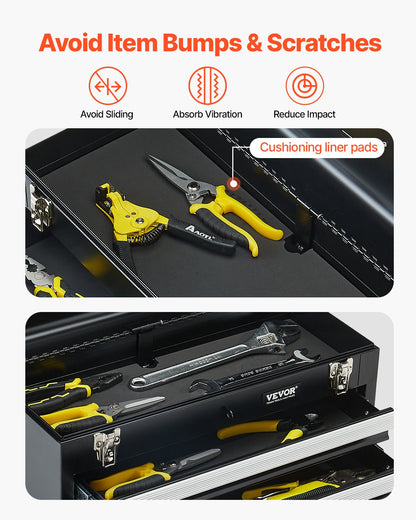 VEVOR Metal Tool Box, 20.5-inch, Portable Metal Tool Box with 3 Drawers, Small Tool Chest with EVA Liners, Ball Bearing Slide Drawers Locking & Powder Coated Finish, Multi-Function Tool Organizer - CTSBXSGJX20ICW9DQV0 - view 8
