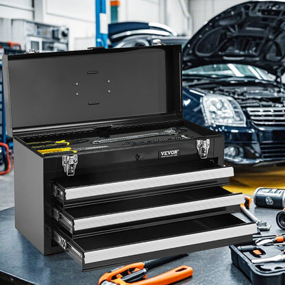 VEVOR Metal Tool Box, 20.5-inch, Portable Metal Tool Box with 3 Drawers, Small Tool Chest with EVA Liners, Ball Bearing Slide Drawers Locking & Powder Coated Finish, Multi-Function Tool Organizer - CTSBXSGJX20ICW9DQV0 - view 9
