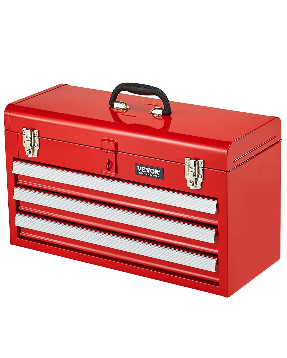 VEVOR Metal Tool Box, 20.5-inch, Portable Metal Tool Box with 3 Drawers, Small Tool Chest with EVA Liners, Ball Bearing Slide Drawers Locking & Powder Coated Finish, Multi-Function Tool Organizer, Red - CTSBXSGJX20IEYVN5V0 - view 1