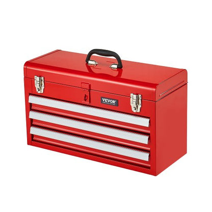 VEVOR Metal Tool Box, 20.5-inch, Portable Metal Tool Box with 3 Drawers, Small Tool Chest with EVA Liners, Ball Bearing Slide Drawers Locking & Powder Coated Finish, Multi-Function Tool Organizer, Red - CTSBXSGJX20IEYVN5V0 - view 2