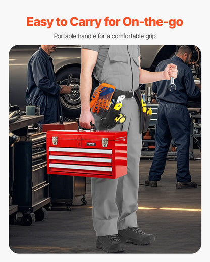 VEVOR Metal Tool Box, 20.5-inch, Portable Metal Tool Box with 3 Drawers, Small Tool Chest with EVA Liners, Ball Bearing Slide Drawers Locking & Powder Coated Finish, Multi-Function Tool Organizer, Red - CTSBXSGJX20IEYVN5V0 - view 6