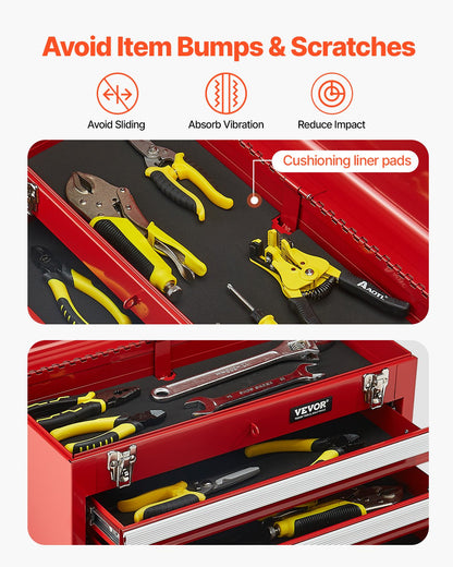 VEVOR Metal Tool Box, 20.5-inch, Portable Metal Tool Box with 3 Drawers, Small Tool Chest with EVA Liners, Ball Bearing Slide Drawers Locking & Powder Coated Finish, Multi-Function Tool Organizer, Red - CTSBXSGJX20IEYVN5V0 - view 8