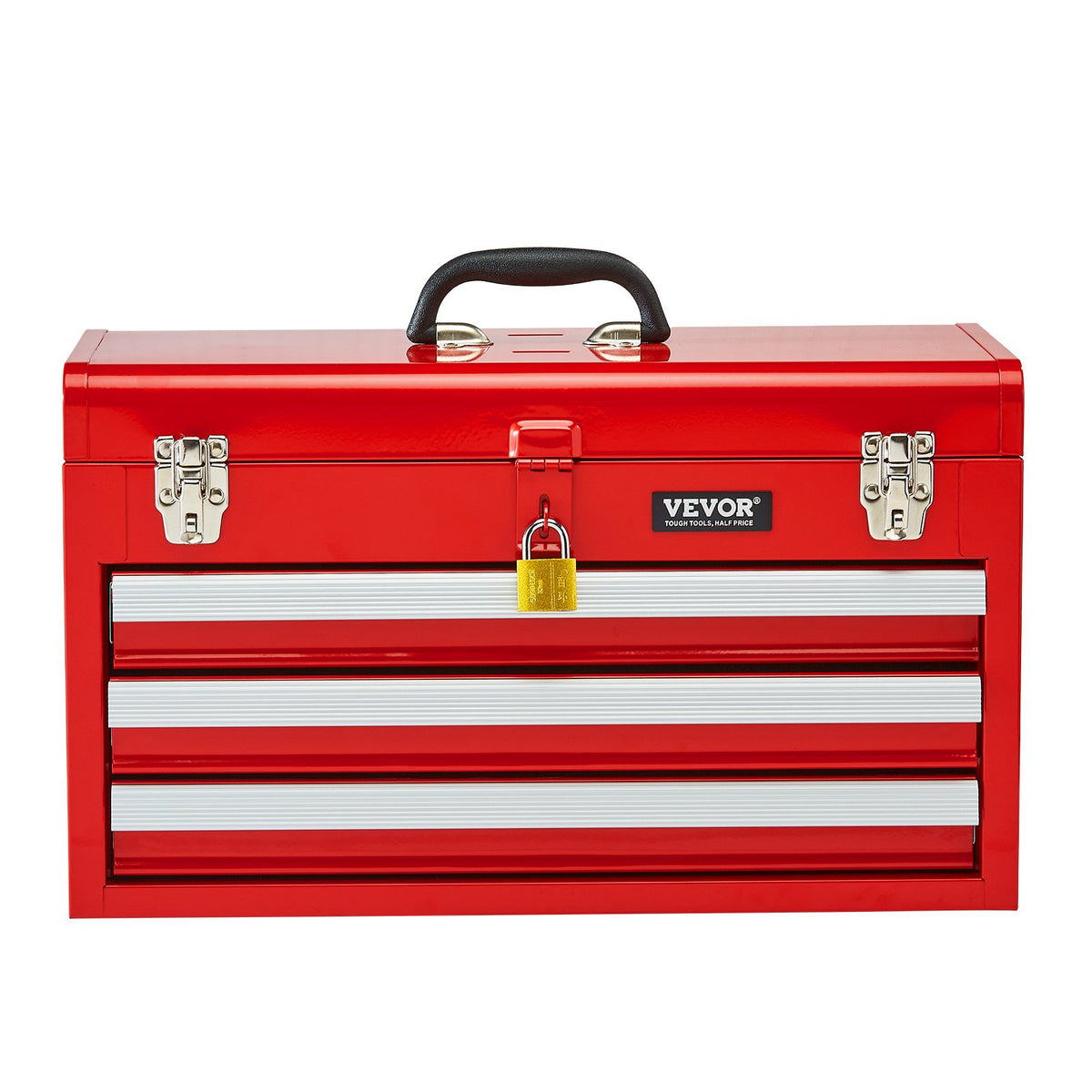 VEVOR Metal Tool Box, 20.5-inch, Portable Metal Tool Box with 3 Drawers, Small Tool Chest with EVA Liners, Ball Bearing Slide Drawers Locking & Powder Coated Finish, Multi-Function Tool Organizer, Red - CTSBXSGJX20IEYVN5V0 - view 10