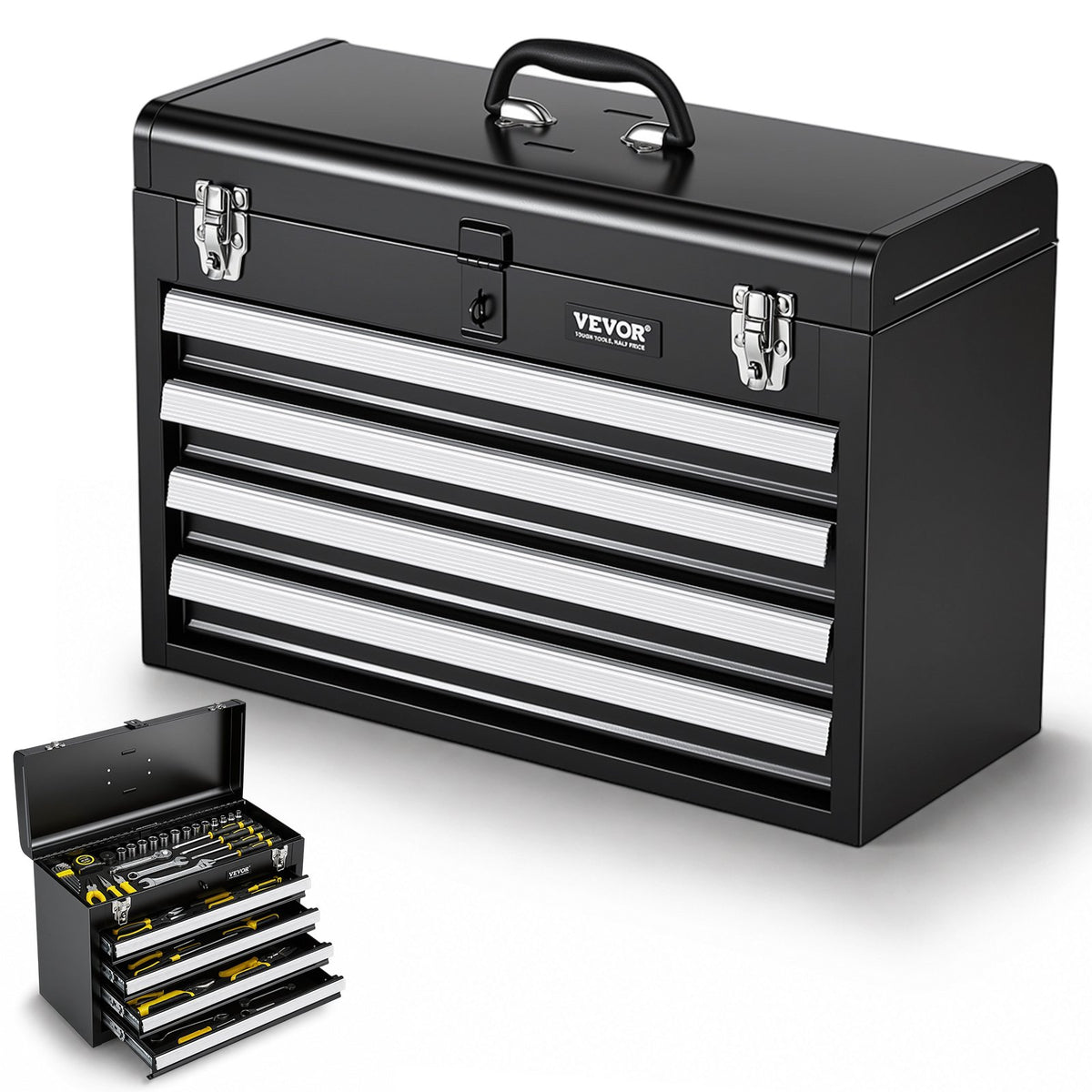 VEVOR Metal Tool Box, 20.5-inch, Portable Metal Tool Box with 4 Drawers, Small Tool Chest with EVA Liners, Ball Bearing Slide Drawers Locking & Powder Coated Finish, Multi-Function Tool Organizer - CTSBXSGJX20ILXNNKV0 - view 1